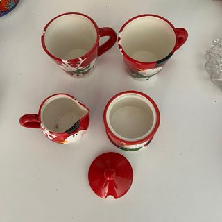Set 2 tazze da tè ceramica Natale con zuccheriera