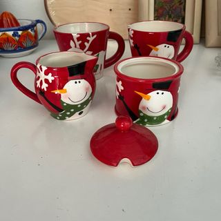 Set 2 tazze da tè ceramica Natale con zuccheriera
