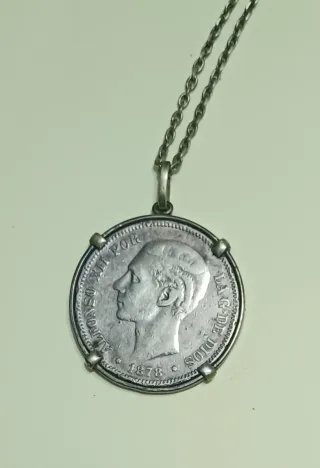 Colgante moneda antigua Alfonso XII 1878