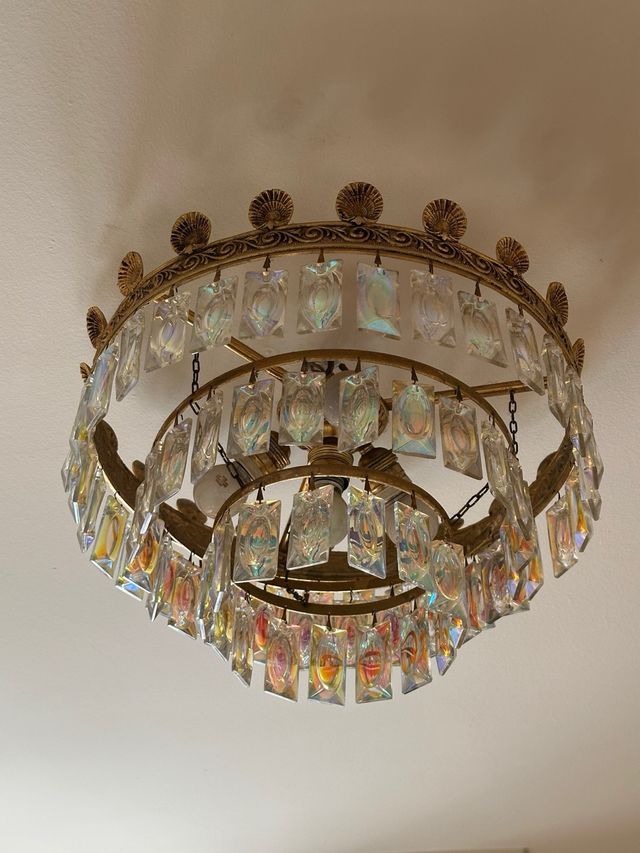 Lámpara Techo Vintage Cristal Metal