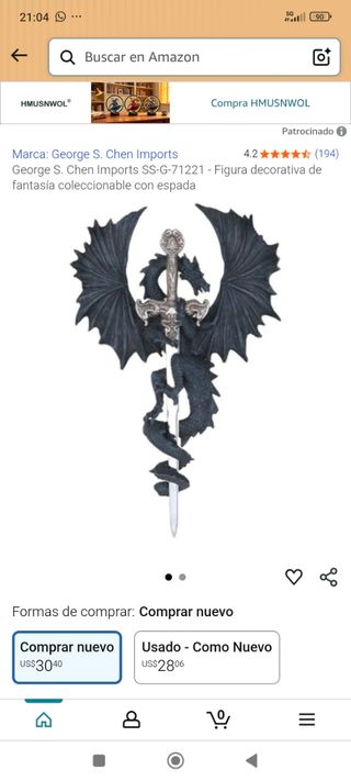 Mini espada decorativa o abrecartas