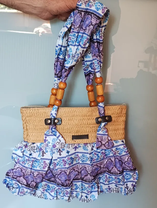 Borsa paglia e tessuto fantasia