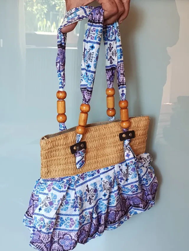 Borsa paglia e tessuto fantasia