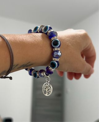 Pulsera elástica ojo azul y árbol de la vida