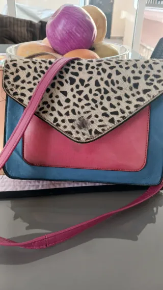 Bolso juvenil piel azul y rosa