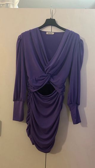 Mini Abito Viola Drappeggiato Cut-Out Made in ITA