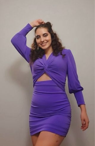Mini Abito Viola Drappeggiato Cut-Out Made in ITA