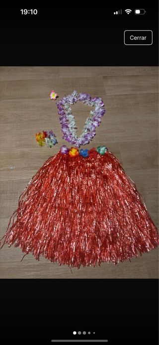 Traje Hawaiano Falda Roja y Flores