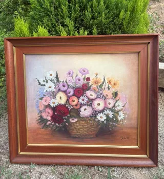 Cuadro de flores en cesta