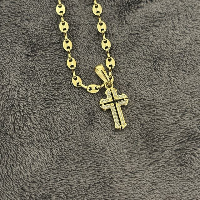 Cadena Ancla y Colgante Cruz Oro