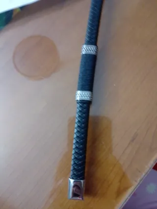 Pulsera de piel trenzada hombre plata