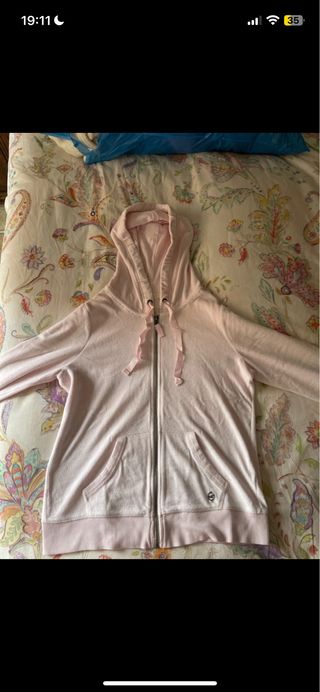 Sudadera rosa con capucha y cremallera