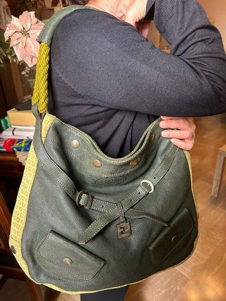 Borsa Fendi pelle verde con manico corda
