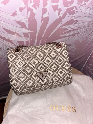 Bolso Guess tejido beige y blanco