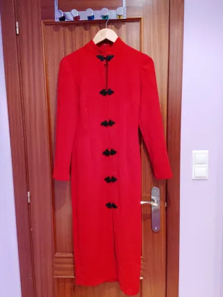 Vestido largo Zara rojo estilo chino