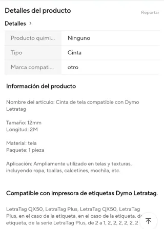 Cinta textil Dymo 12mm x 2m B/N