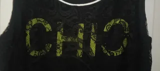 Vestido negro con flecos y estampado CHIC