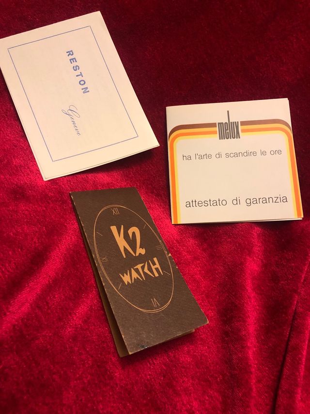 Libretti garanzia orologi vintage Reston Melux K2