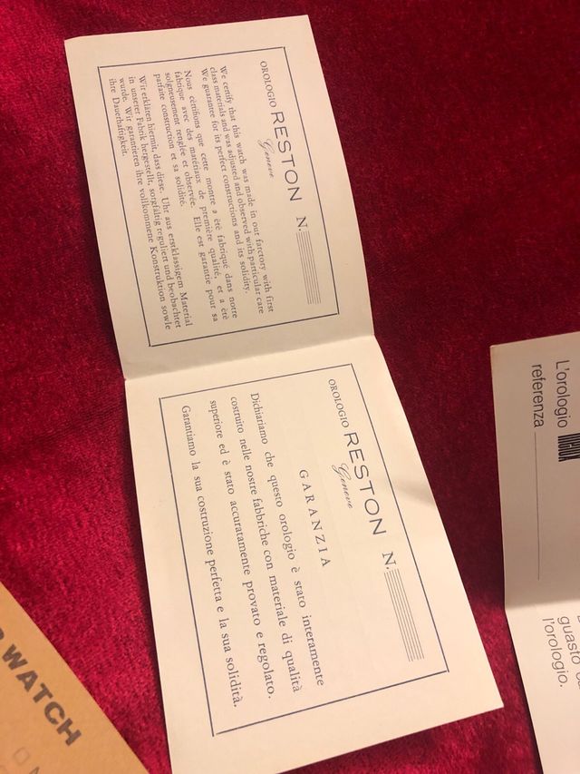 Libretti garanzia orologi vintage Reston Melux K2