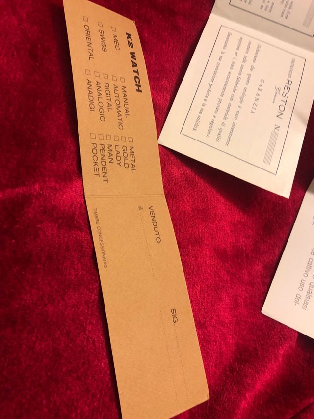 Libretti garanzia orologi vintage Reston Melux K2