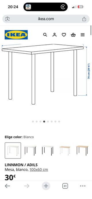 Mesa de comedor/oficina blanca Ikea