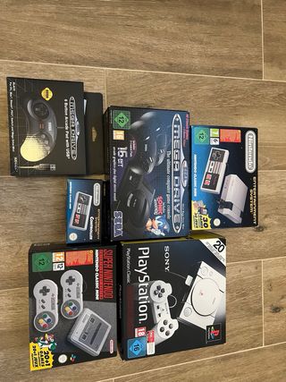 lote de consolas mini SNES, NES , PS1 y MEGADRIVE