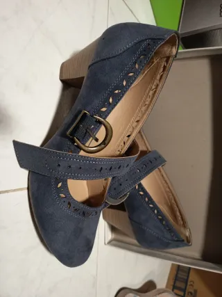 Zapatos tacón azul de ante mujer talla 42