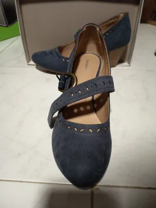 Zapatos tacón azul de ante mujer talla 42