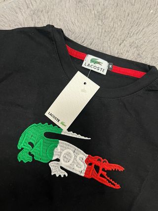 Camiseta Lacoste Negra Logo Cocodrilo Tricolor