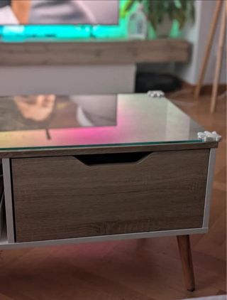 Mesa centro cristal y madera nórdica