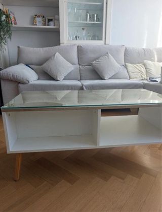 Mesa centro cristal y madera nórdica