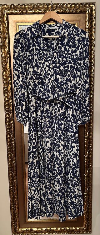 Vestido MIDI Zara azul y blanco