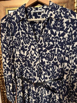 Vestido MIDI Zara azul y blanco