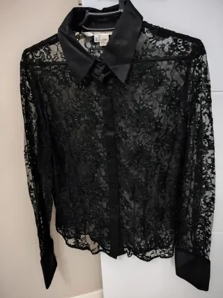 Camisa Zara Encaje Negra Talla L