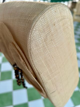 Bolso rafia artesanal tailandés asa madera