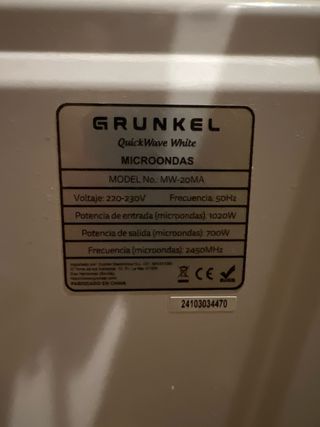 Microondas Grunkel Blanco