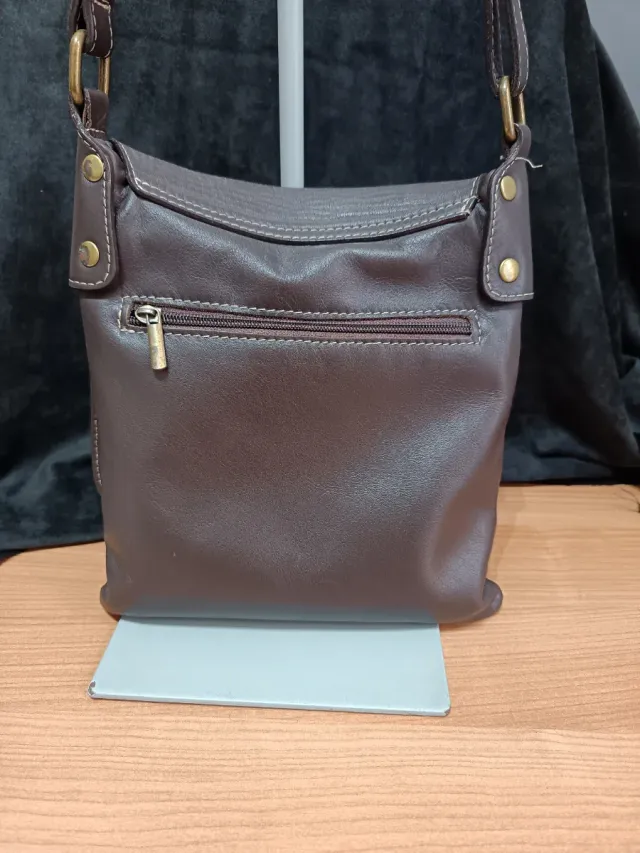Borsa tracolla in pelle marrone/grigia