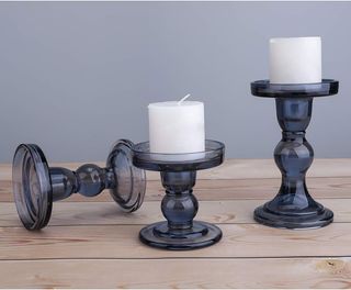 Juego 3 candelabros de cristal gris 8.8-11.5-14cm
