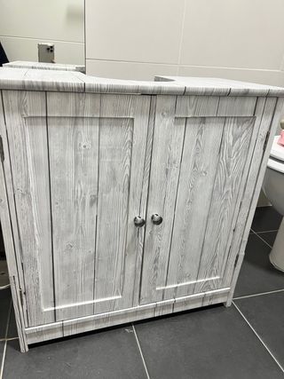 Mueble de baño madera gris y blanco