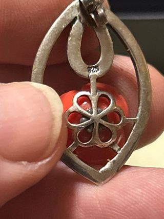 Conjunto Colgante y Pendientes Coral Rosa Plata