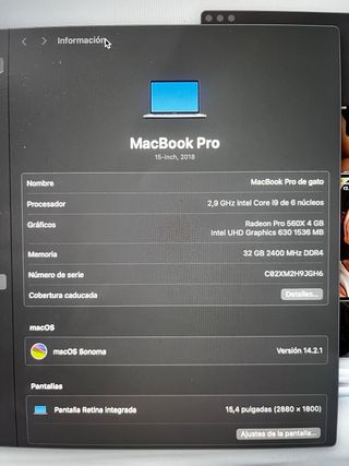MacBook Pro 15 2018 Plata/Gris Espacial