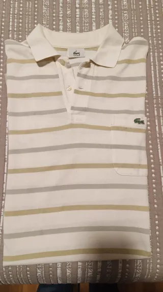 Polo Lacoste Rayas Beige y Blanco Talla xl