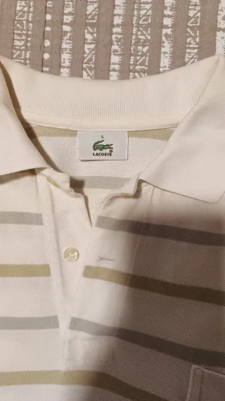 Polo Lacoste Rayas Beige y Blanco Talla xl
