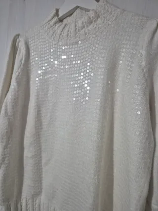 Jersey blanco lentejuelas talla M