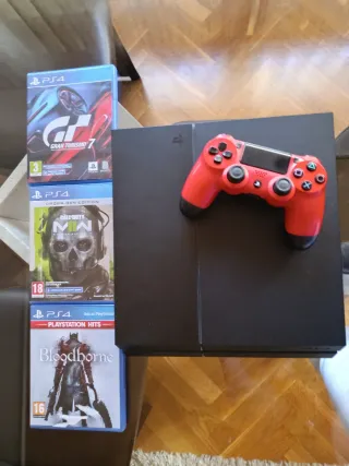 PS4 Negra 1tb + Mando Rojo + 3 Juegos
