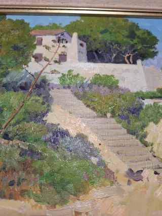 Cuadro paisaje casa cerca del mar