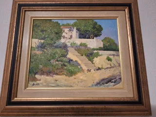 Cuadro paisaje casa cerca del mar