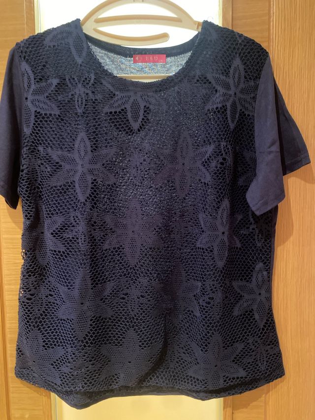 Camiseta mujer calada azul