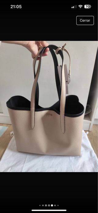 Bolso Tote Lacoste Beige y Negro