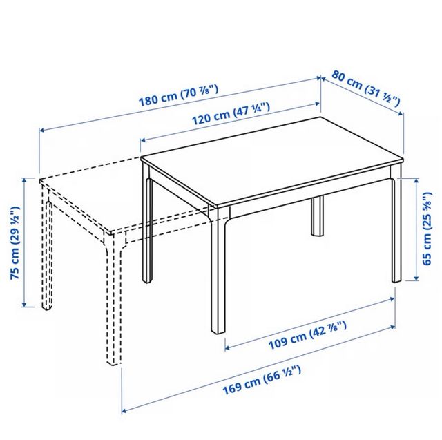 Mesa de comedor extensible blanca
120cm 
